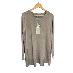 Evolution by Cygnus Taupe Heathered Knit Long Sleeve Tunic Sweater XL‎ NWT